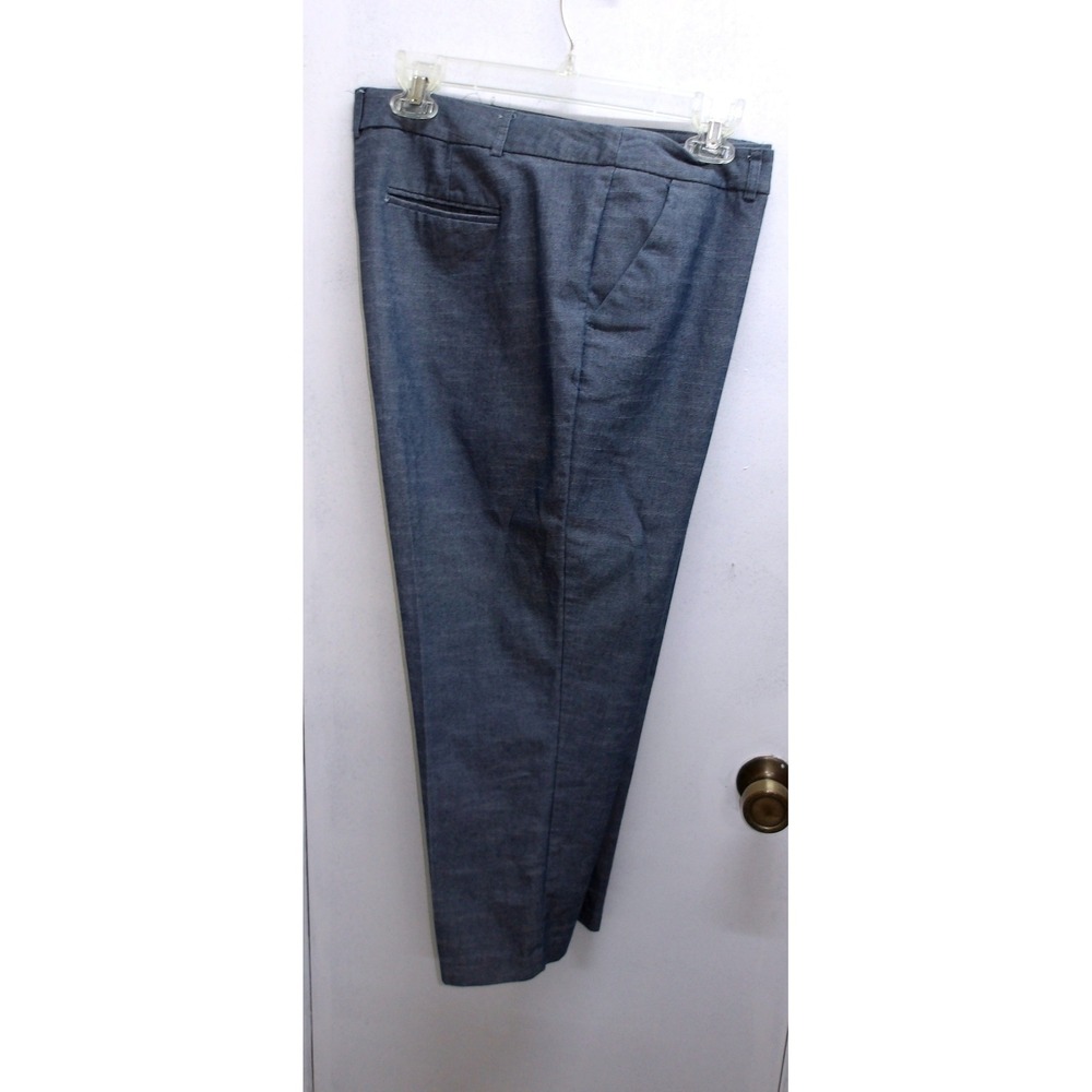 Blue Chambray Straight Leg Trousers Flat Front Business Casual Dress Pants - Picture 3 of 4